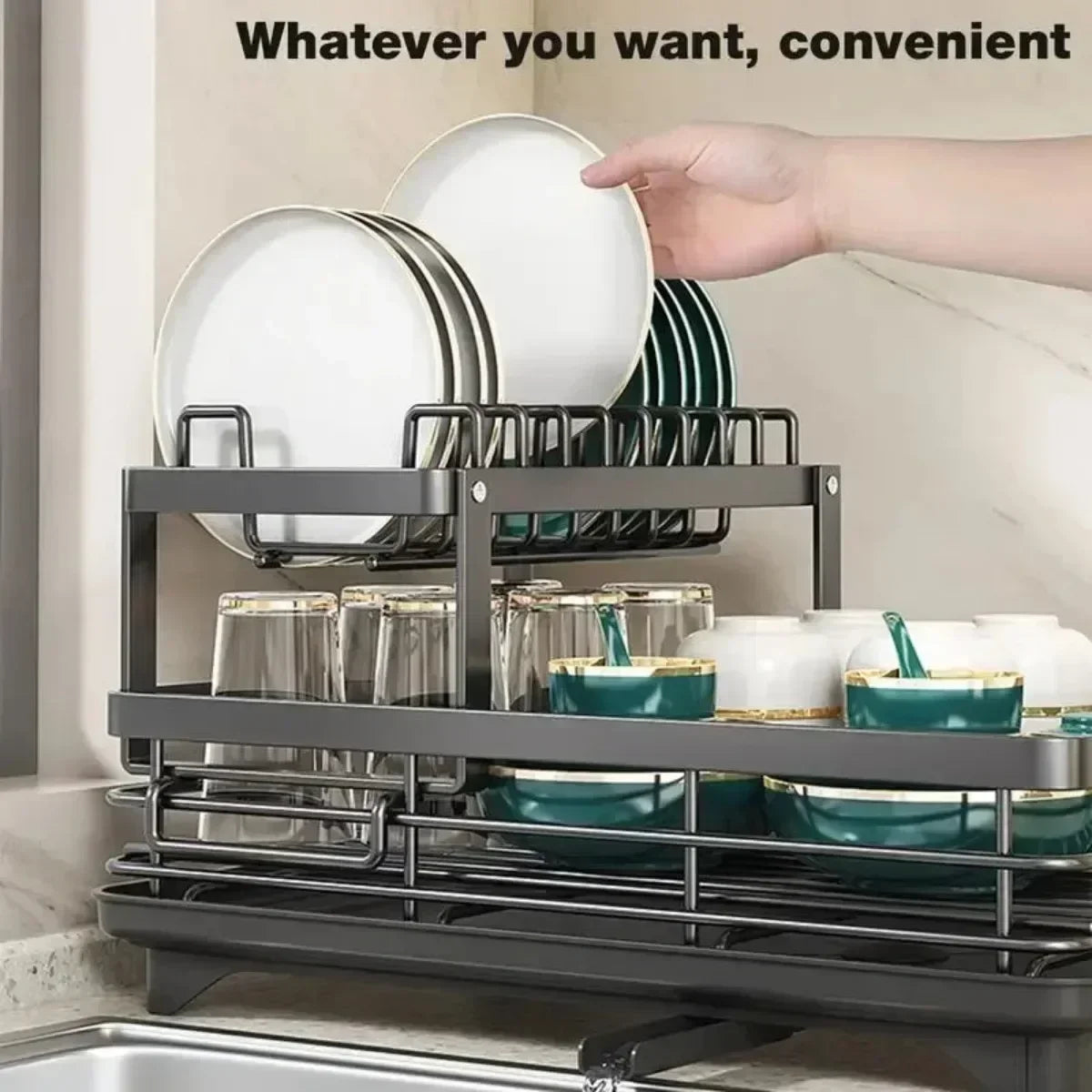 New Double-layer Adjustable Rack Space Saving Kitchen Drainage Shelf Utensils Countertop Bowl Practical Storage Organizer Holder