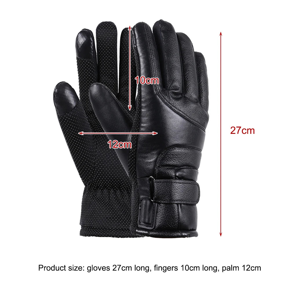 Leather Electric Heating Gloves Waterproof Outdoor Warm Hand Heating Gloves Touchscreen Hand Warmer for Hiking Skiing Fishing