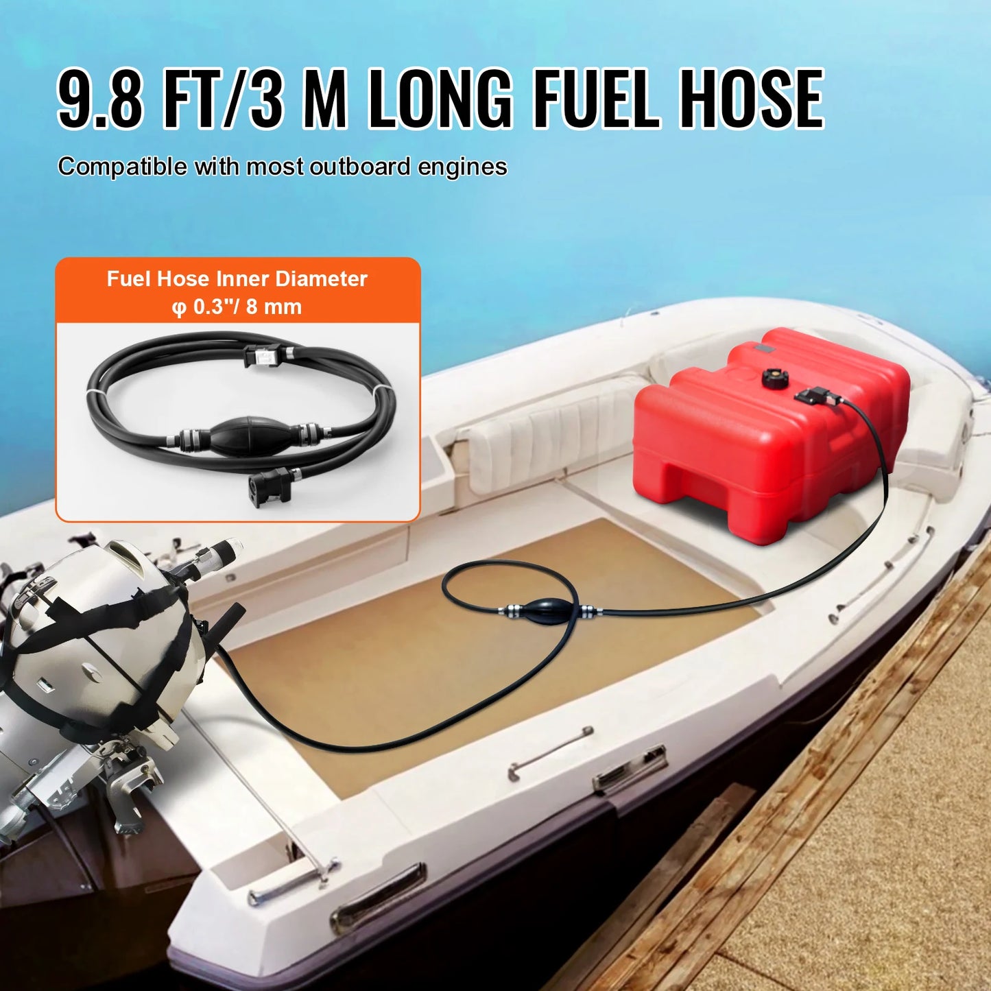 SucceBuy 3/6/12Gal Marine Fuel Tank Portable Boat Fuel Gas Tank with Hose Easy to Carry for Yacht Outboard Engine Fishing Boats
