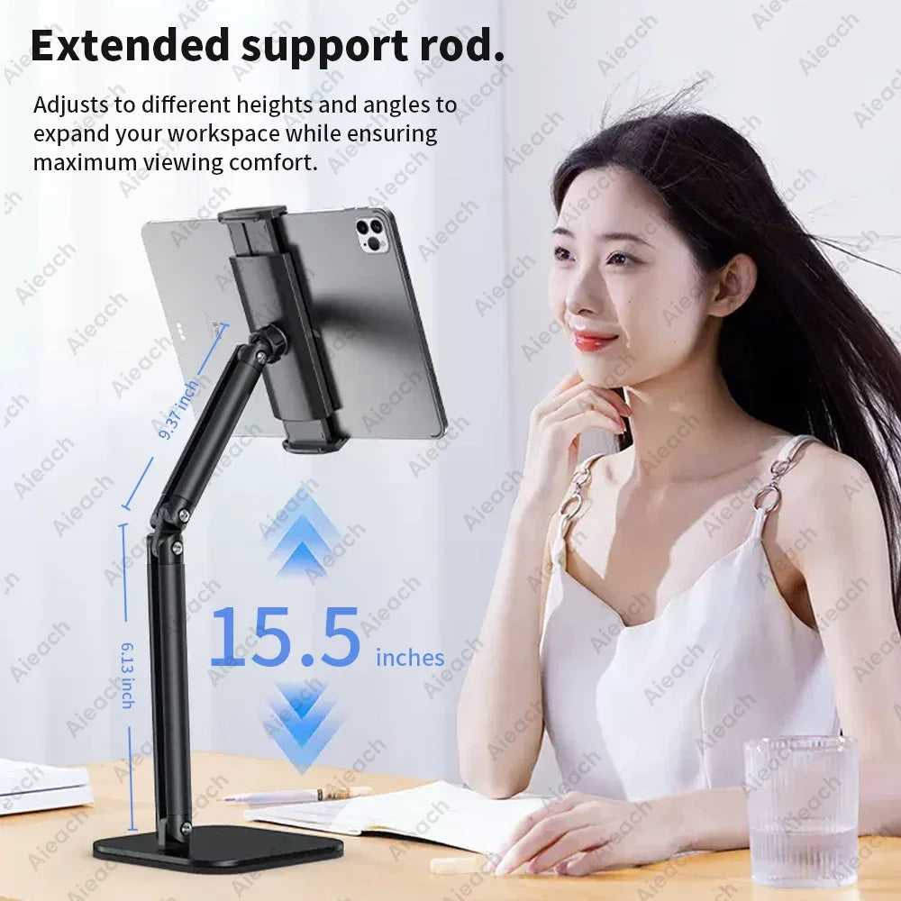 AIEACH Tablet Stand Holder Multi-Angle Adjustable, 15" Long Metal Flexible Arm iPad Stand for 4.7-13" Tablet & Phone, Ergonomic