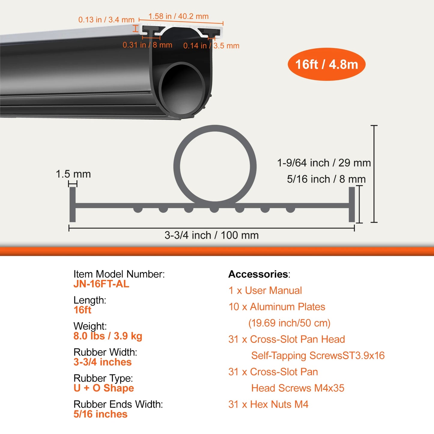 SucceBuy 3m  4.8m 6m Garage Door Seals Bottom Rubber U Shape +O Ring Garage Door Weather Stripping Universal Weatherproof Rubber