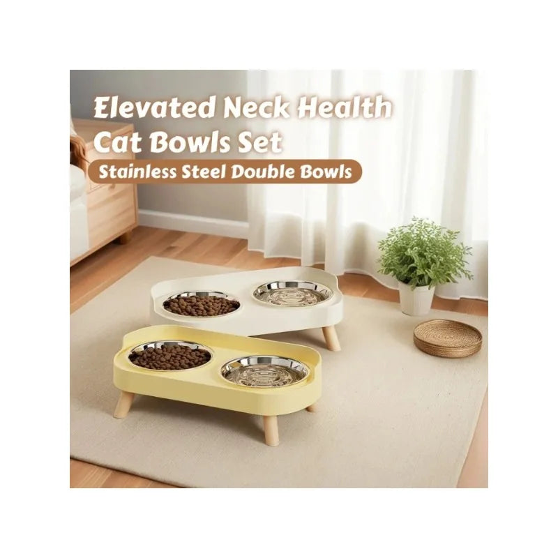 Fashion Pet Dual Food And Water Station Stainless Steel Bowls with Neck Support for Cats And Dogs