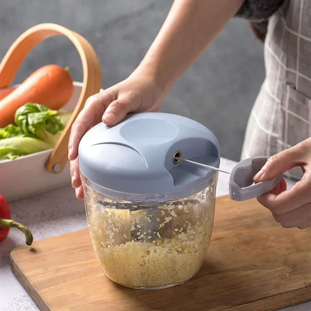 Garlic Mincer Hand Cutter - Hand Pull String Food Processor Vegetable Chopper - for Onion, Ginger, Fruits, Nuts, Dishwasher Safe