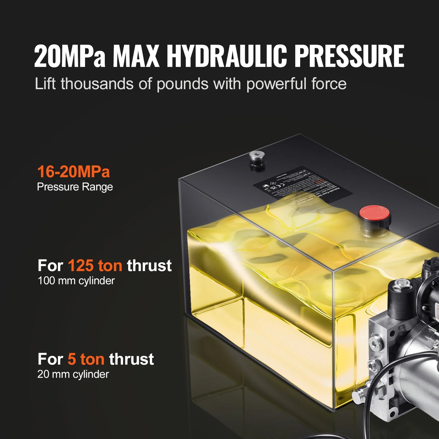 SucceBuy Hydraulic Pump 12 Quart Hydraulic Power Single Acting Dump Trailer Pump 0.91GPM Flow Rate 3200PSI Max Relief Pressure