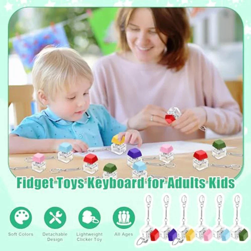 1/4/9Keys Finger Button Mechanical Keyboard Keycaps Keychain Fidget Toys Decompression Stress Relief Keyboard Clicker Kids Toy