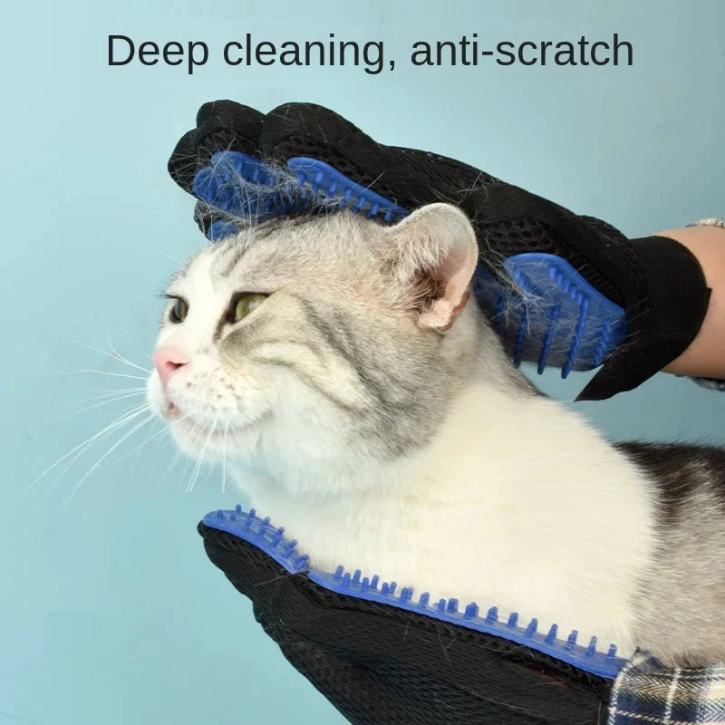 2-in-1 Pet Grooming Gloves, Silicone Deshedding Brush & Massager for Dogs Cats, Removes Loose Hair, Boosts Circulation, Bathing