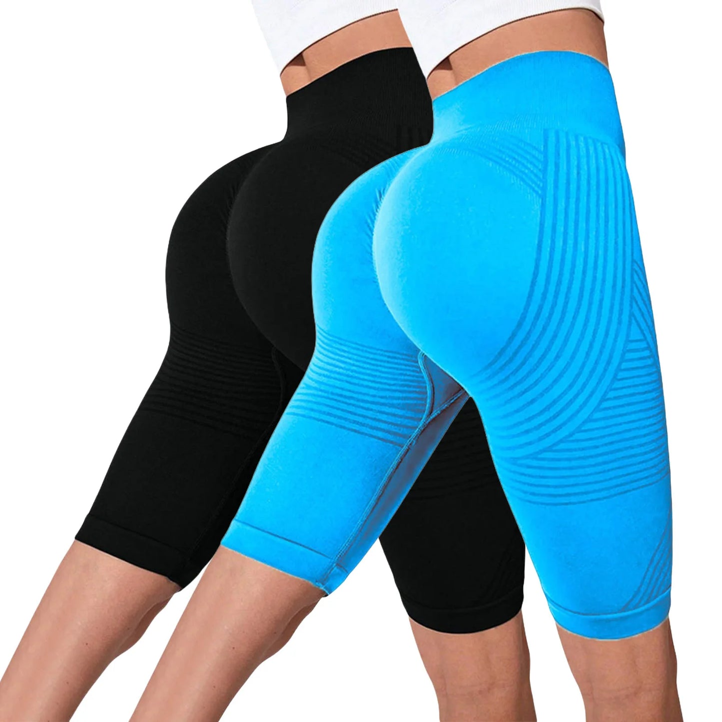 2-Pack of European and American hot-selling seamless hip-lifting fitness pants, belly-tight high-waisted peach hip yoga shorts