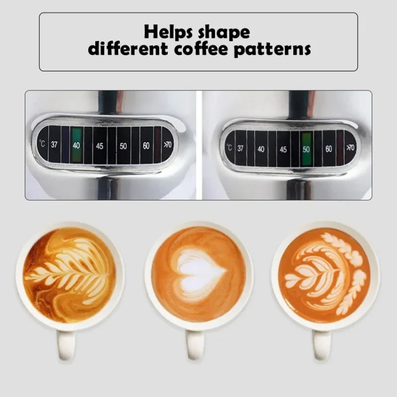 350mL Stainless Steel Milk Frothing Pitcher Temperature Display Milk Frother Pitcher Jug Cup for Latte Art Barista Kitchen