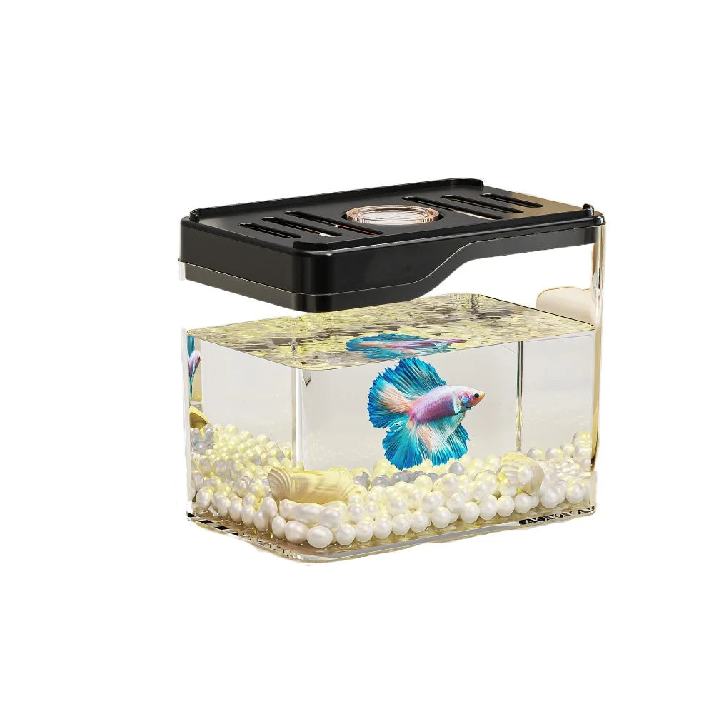 Transparent Mini Fish Tank Drop Resistant Shatterproof Turtle Tank Breathable Plastic Desktop Fish Tank Living Room