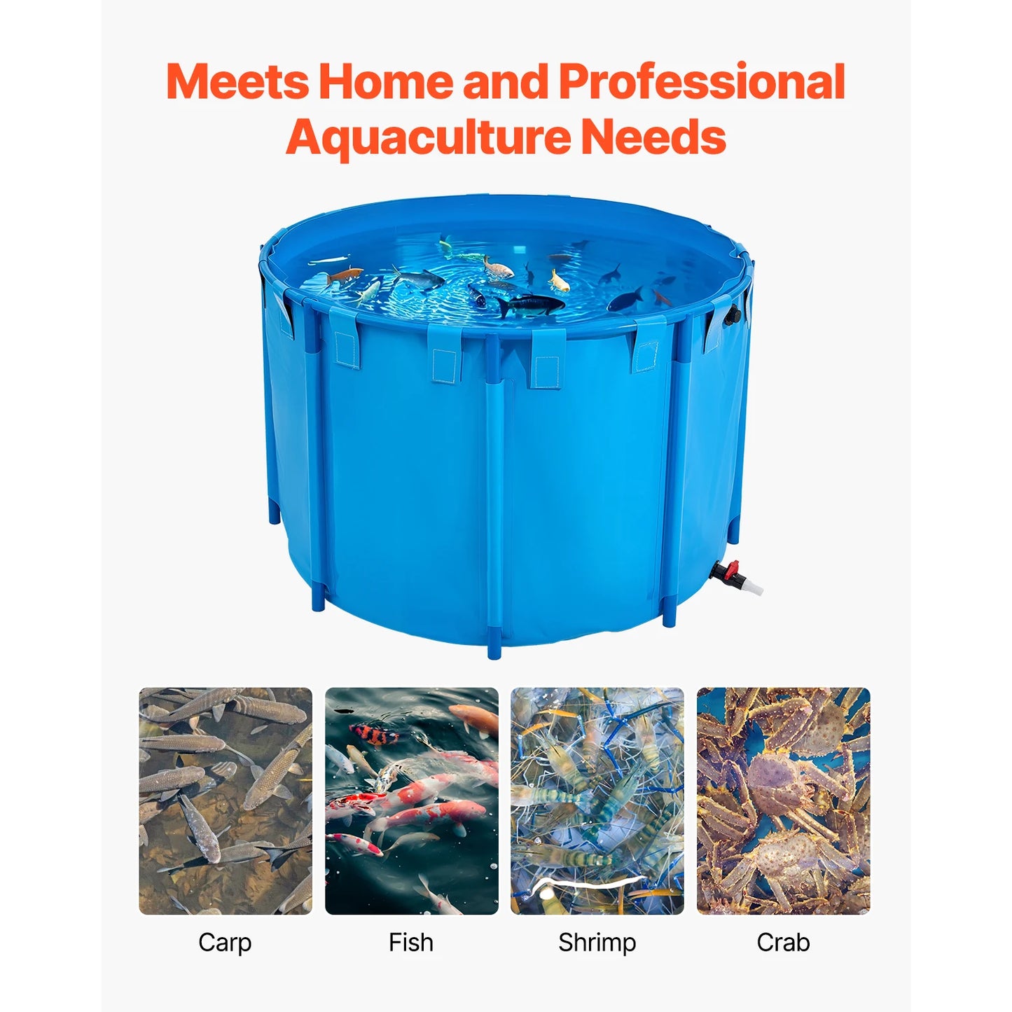 SucceBuy Canvas Fish Pond 448.8Gal Above Ground Fish Pond, Foldable PVC Koi Tank with Frame and Drain Valve for Aquaculture Blue