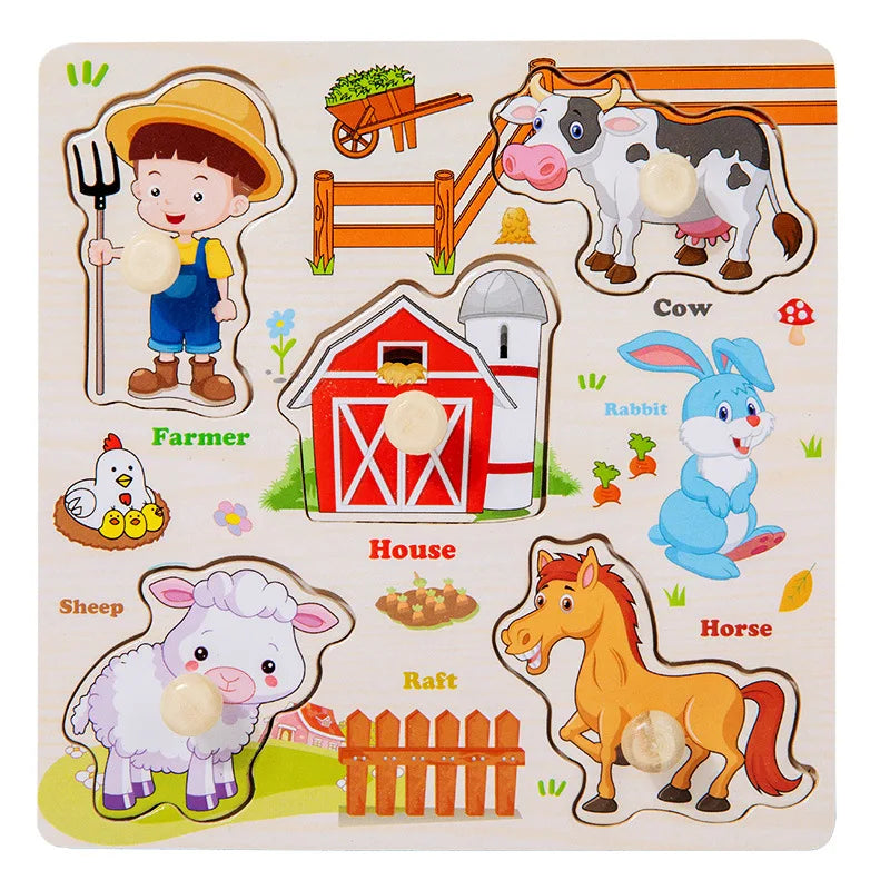 Montessori Baby Wooden Puzzle Toys Kids Educational Game 3D Cartoon Animal Jigsaw Puzzle Toys Activity Board for Child 2 3 Years