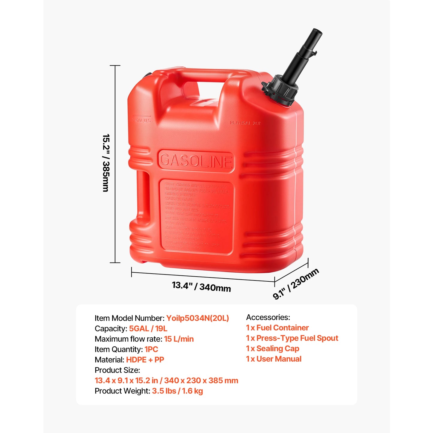 SucceBuy Fuel Container with Spout Clear Scale Secure Leak-proof Portable Flat Fluid Container for Most Cars Motorcycle ATV UTV