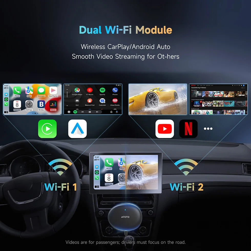 ATOTO Smart Car Android Auto Wireless Carplay Adapter Automotive AI TV Video Box Car Ring Kit Bluetooth Radio Stereo Play AD5