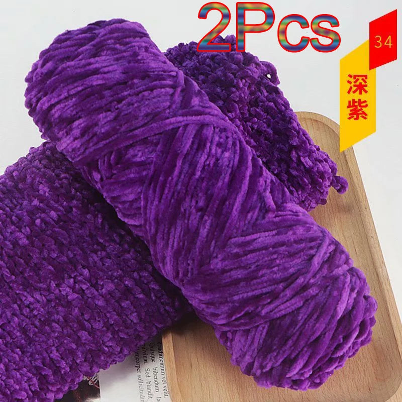 2Pcs Chenille Yarn hand Knitting 100% Polyester Velvet Yarn Crocheting Amigurumi bag line knit sweater blanket hat scarf threads