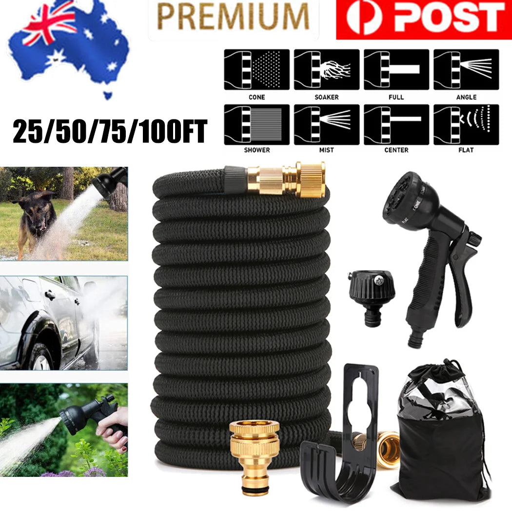 PORIYA 25-100FT Flexible Expandable Garden Water Hose Pipe Car Wash W/ Spray Nozzle Gun
