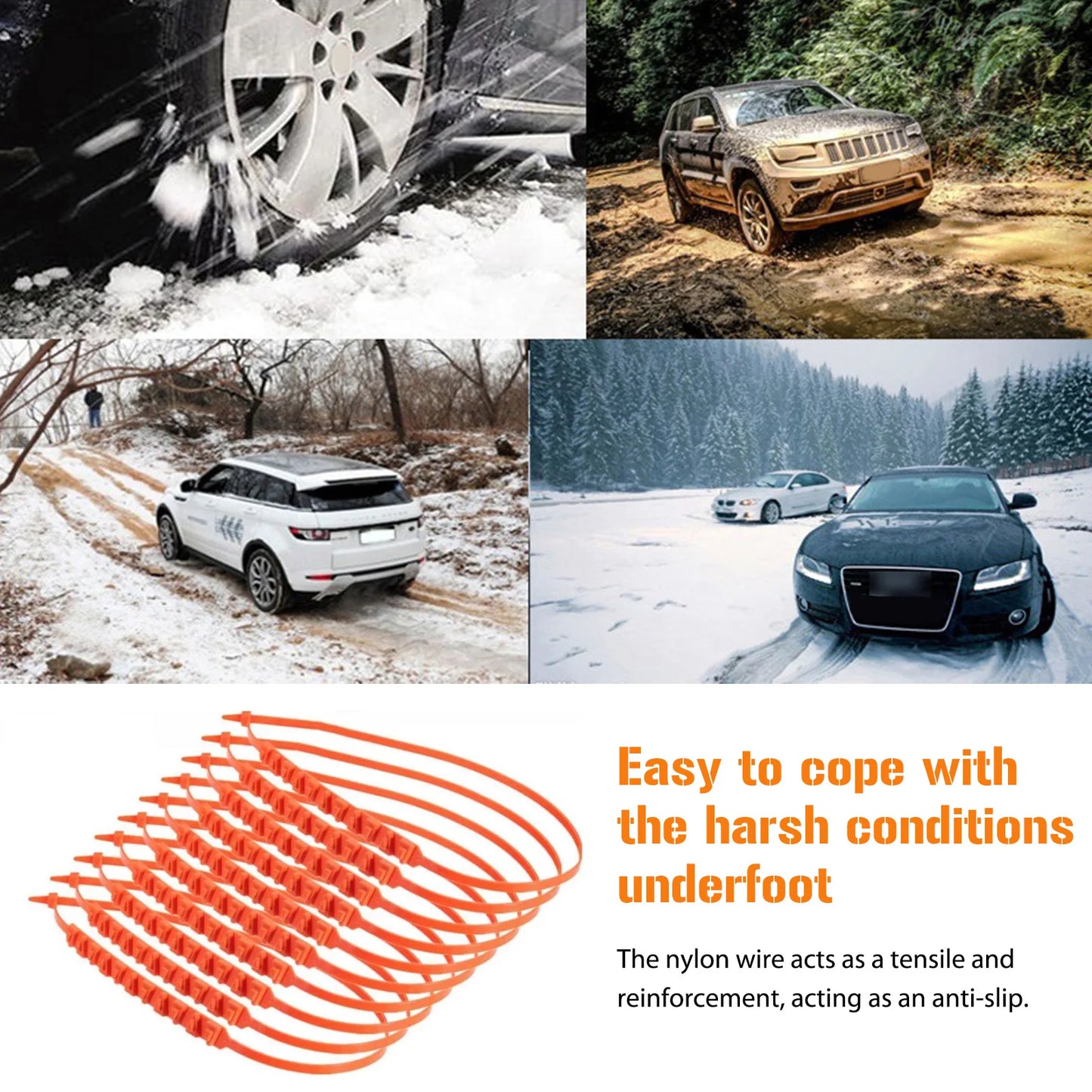 Universal Car Wheels Tire Snow Chains Anti Slip Nylon Car Snow Chains for Mud Road Safety Emergency Chain Adjustable Car Styling