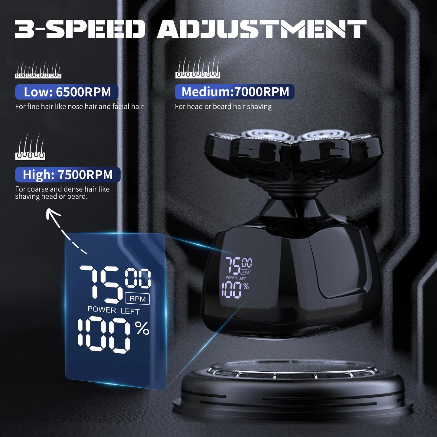 Head shavers for Bald Men 5-in-1 Men's Grooming Kit, 7D Rotary Electric Head Shaver, IPX6 Waterproof Wet/Dry  Wireless Rechargeable