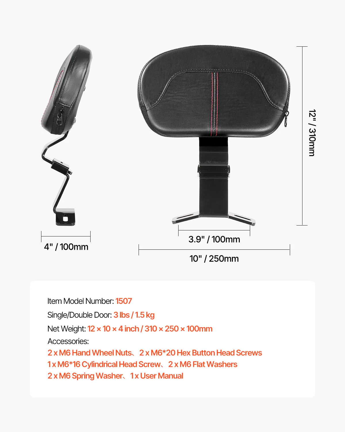 SucceBuy Motorcycle Rider Backrest Compatible with Harley-Davidson/Harley Touring Model Detachable Rider Backrest for Motorcycle