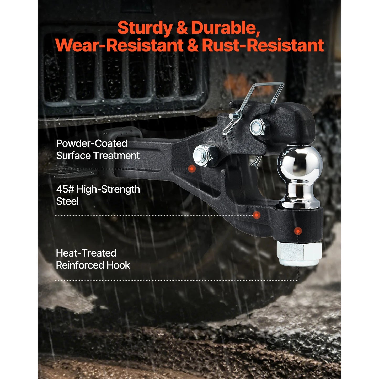 VEVOR Pintle Towing Hook Hitch Combination 2in/ 2-5/16-in Receiver Ball for 2in Hitch Hook fits 2.5 to 3-in Lunette Ring