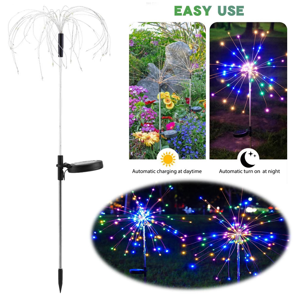 2Pcs Outdoor Solar Fairy Lights 200 LED Copper Wire Solar Firework Lights Waterproof for Yard Patio Pathway Lawn Flowerbed Decor