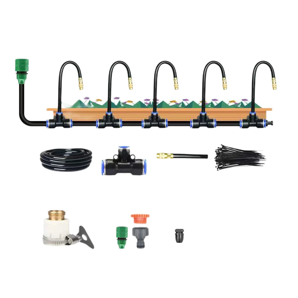 5M/10M Atomization Sprinkler with 20cm Rotating Copper Nozzle Balcony Rainforest Sprayer Adjustable 360 Degree Bend for Garden