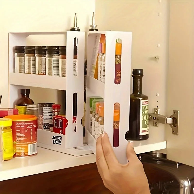 1 PC spice storage rack,90 degree swivel item storage rack, countertop 2 tier storage rack,small storage and organizer rack 2030