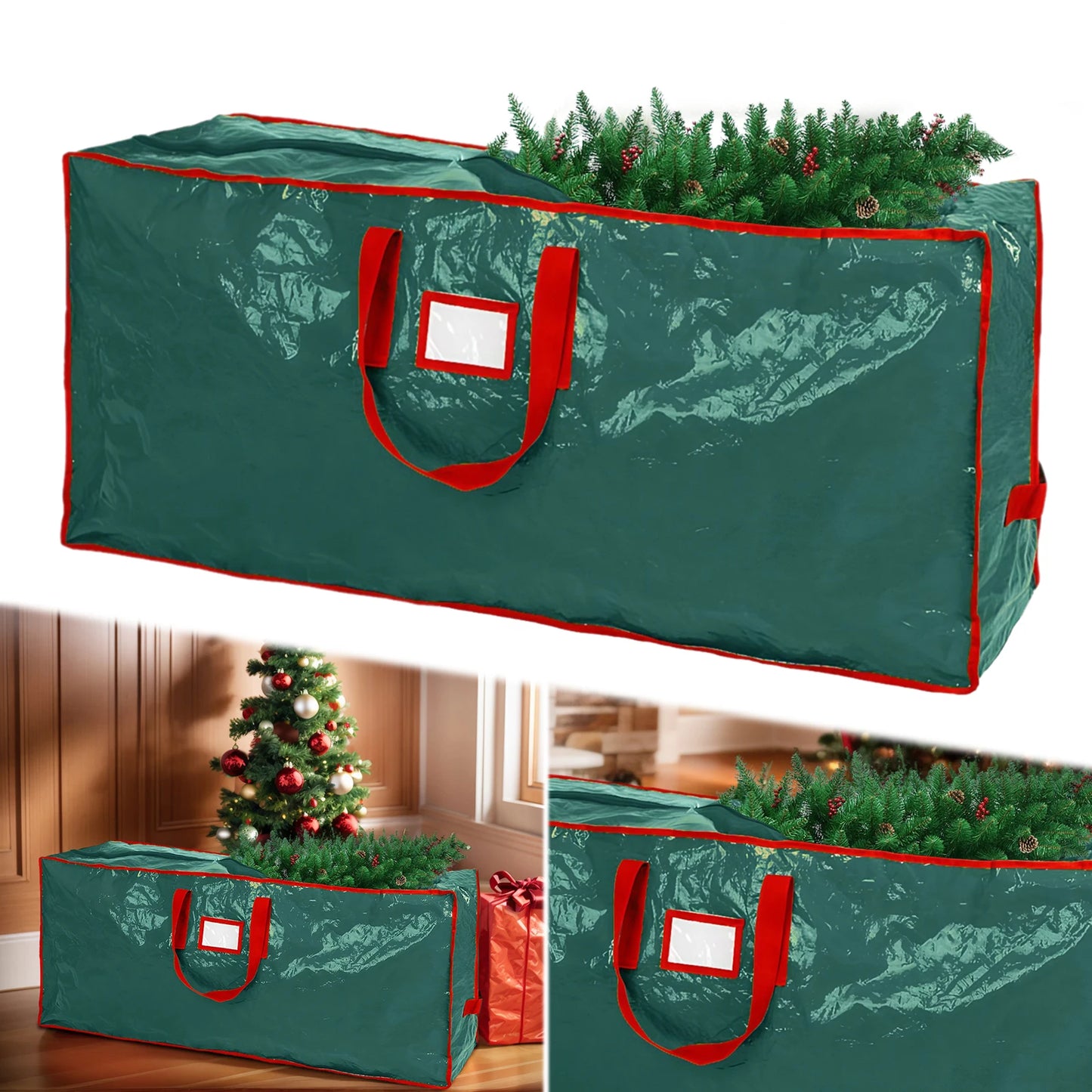 PE Xmas Tree Storage Bag w/ Handle Waterproof Fold Tree Package Bag (165 Green)