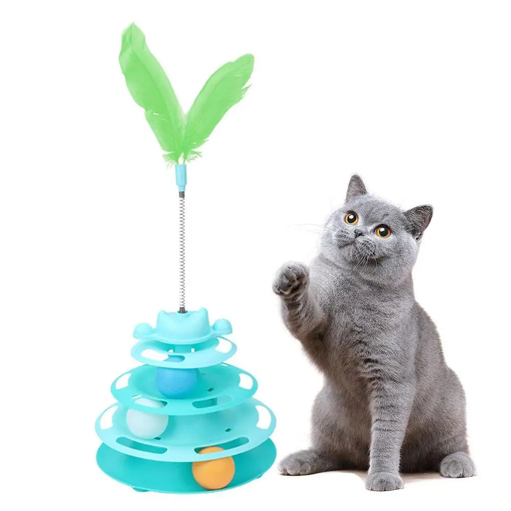 Three-layer Rotating Tower with Ball Pattern Feather Cat Toy Indoor Cat Interactive Fun&Christmas New Year Pet Toys