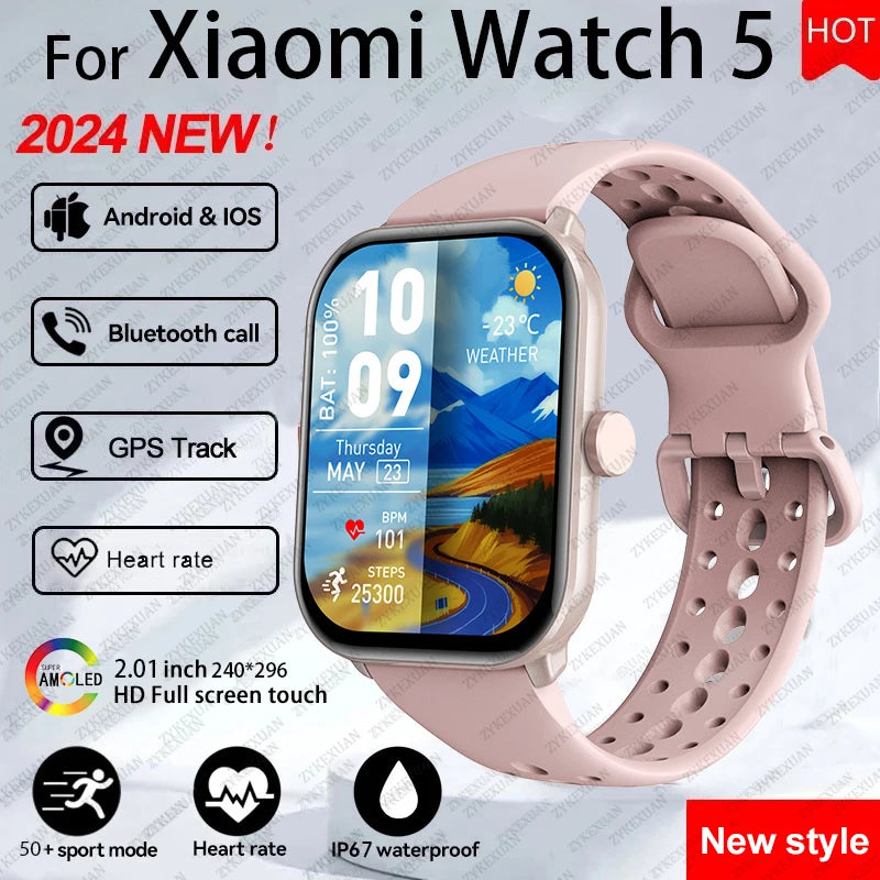Watch 5 Smart Watch Men HD AMOLED Screen Fitness Tracker Heart Rate Bluetooth Call GPS Track Waterproof Sports SmartWatch Women