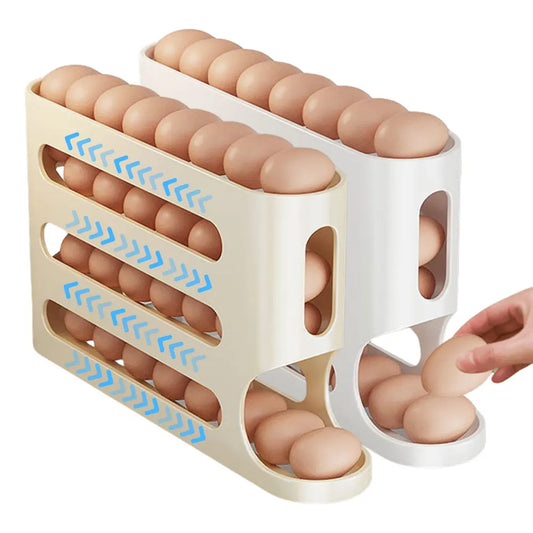 4 Layers Refrigerator Egg Dispenser Space-Saving Stackable Egg Organizer Kitchen Rolling Eggs Container for Refrigerator Storage