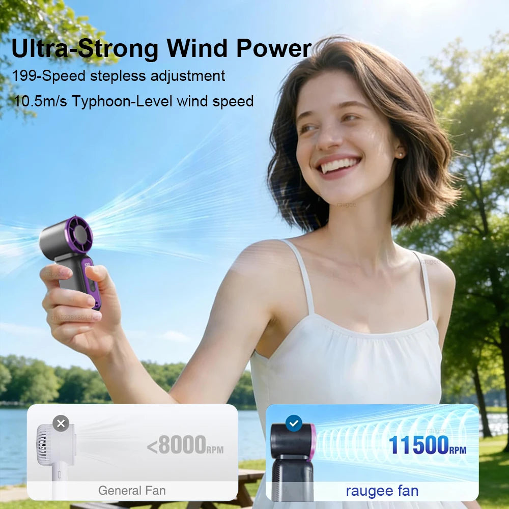 Mini Handheld Fan LED Digital Display Small Pocket Fan Portable Outdoor Personal Air Cooling Fan Rechargeable Hanging Neck Fan