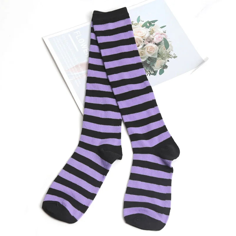 Color Striped Stockings Japanese Knee Socks Fashion Women Keep Warm Sexy Slim Long Socks Black White Striped Hosiery