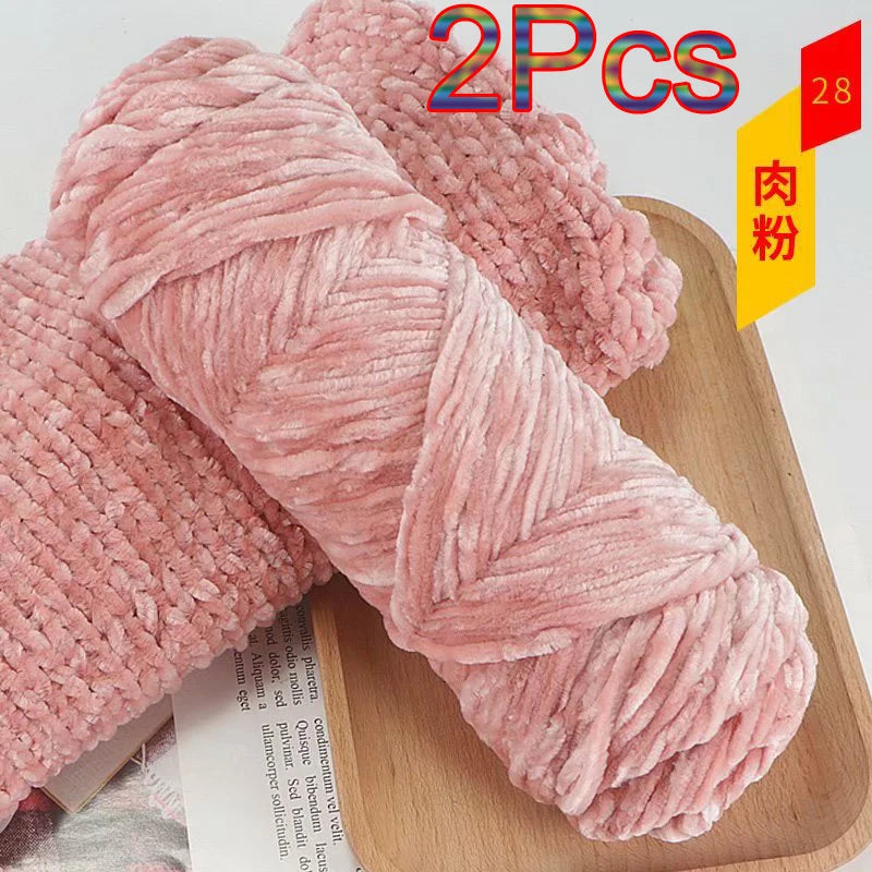 2Pcs Chenille Yarn hand Knitting 100% Polyester Velvet Yarn Crocheting Amigurumi bag line knit sweater blanket hat scarf threads