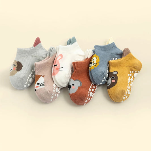 6 Pairs/Lot Cotton Baby Anti-slip Boat Socks For Boys Girls Low Cut Floor Kids Toddler Sock With Rubber Grips For 0-5Years2027