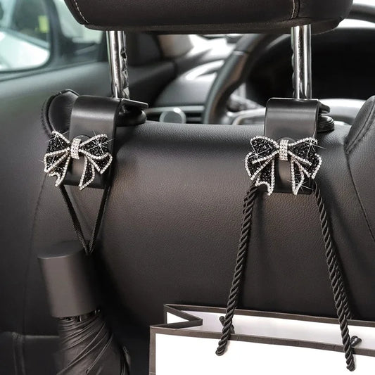 1/2pcs Cute Safety Seat Hooks Vehicle Head Holder Organizer Grocery Hanger Bag Car Accessories Dimond Bow Hooks Storage Supplies