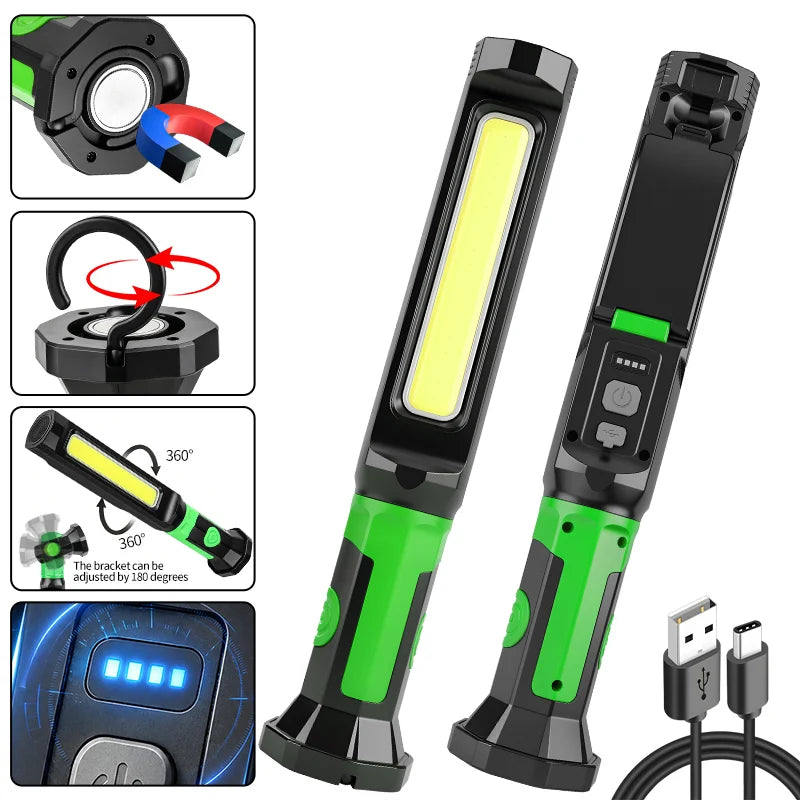 Rechargeable COB Work Lamp Bar with Hooks Rotating Magnetic Base 3 Modes Worklight For Car Repairing Emergency Outdoor Lighting