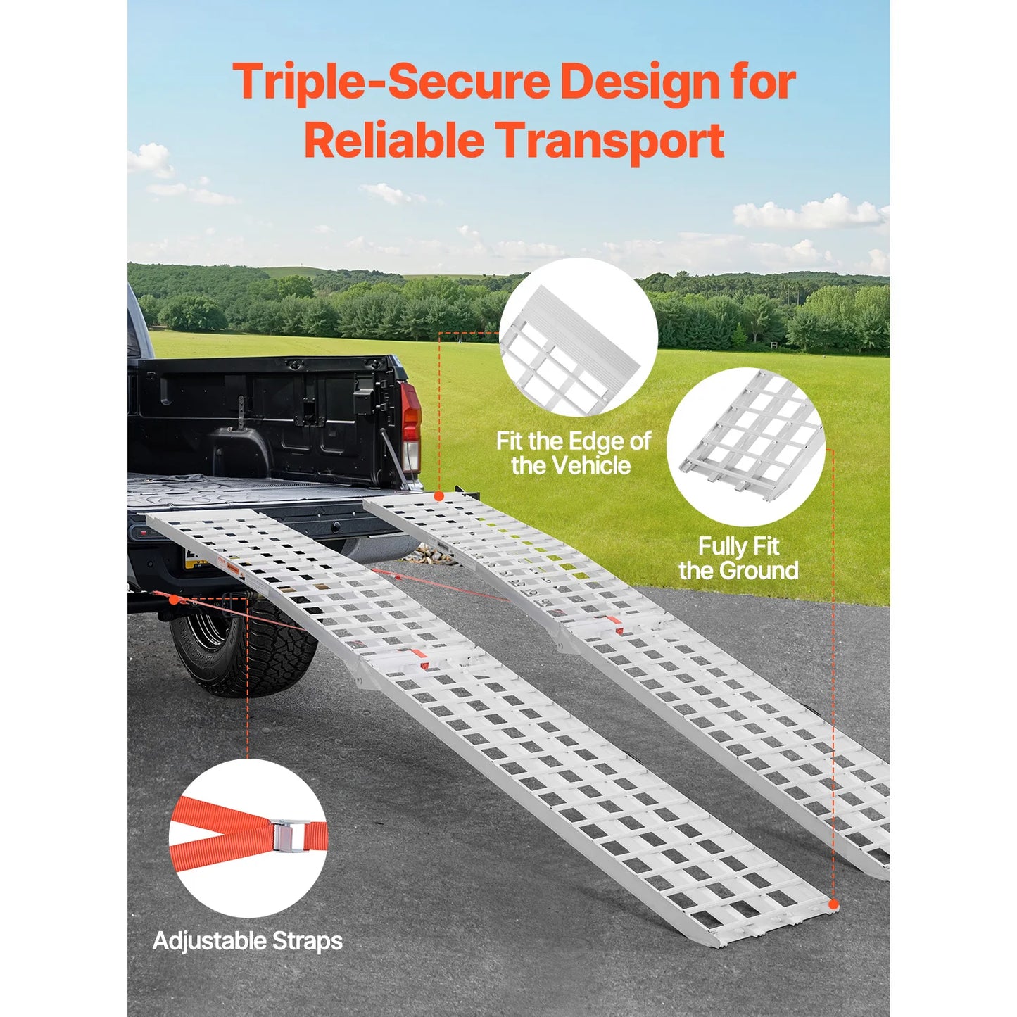 SucceBuy Aluminum Ramps 2000lbs Ramps with Wider Ramp Surface Universal Stable Loading Ramp with Handle Fit for ATV UTV Motor