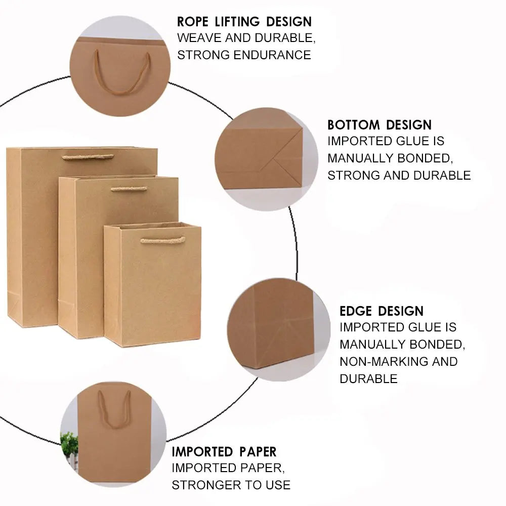 50pcs Bulk Kraft Paper Bags Gift Shopping Carry Craft Brown Bag with Handles 260gsm