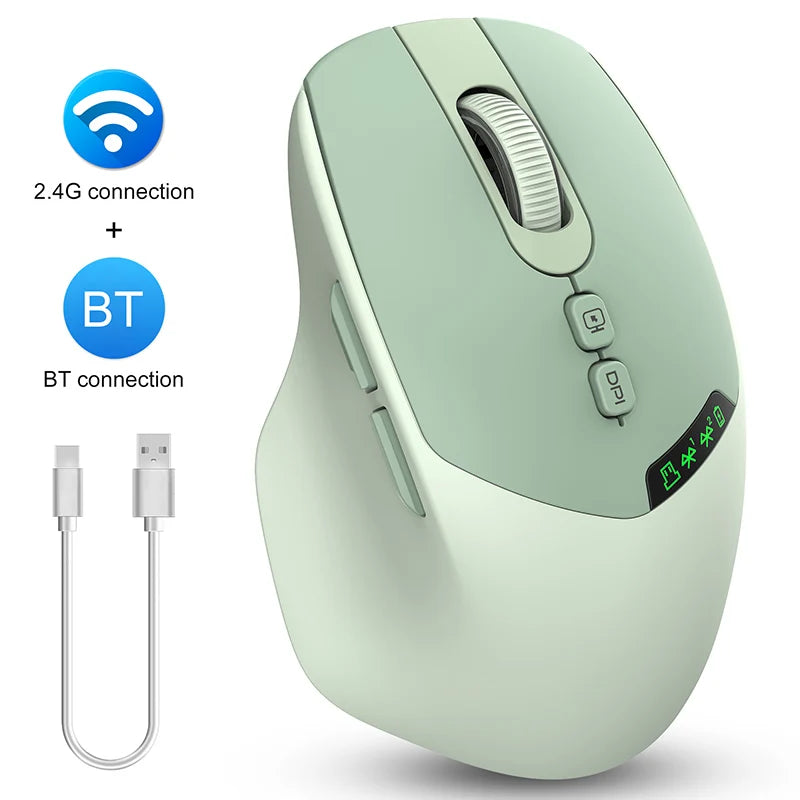 T02 Silent Dual-mode Wireless Mouse with Bluetooth 2.4G, DPI Adjustment, 500mAh Battery, Display Screen for PC Laptop
