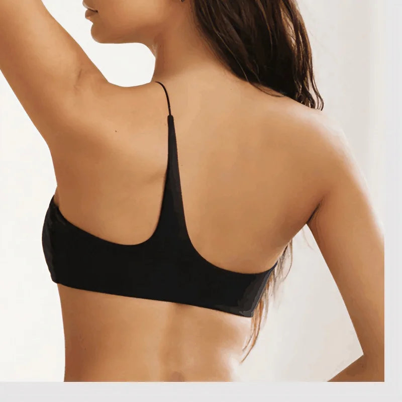 Women Asymmetric One Shoulder Strap Sports Bra With Built-in Pads 75%Nylon 25%Spandex 220gsm Yoga Workout Crop Bralette