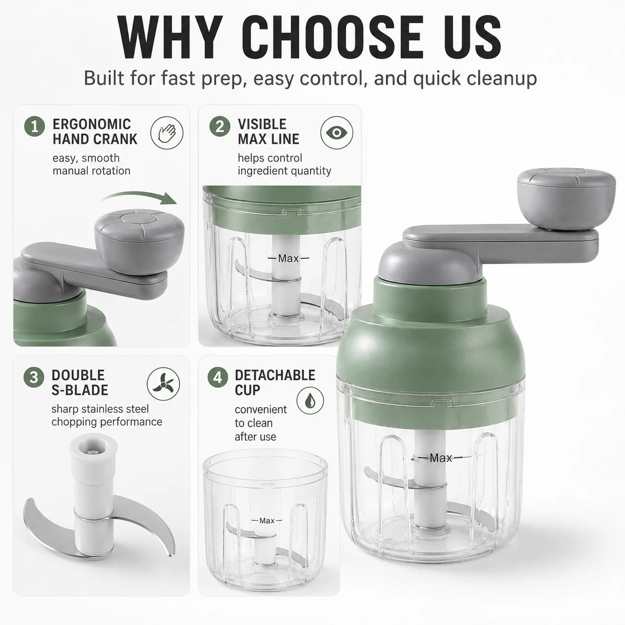 Manual Food Processor 250ML Hand Crank Vegetable Chopper Rotary Garlic Press Mincer Meat Blender Easy Clean Kitchen Gadgets