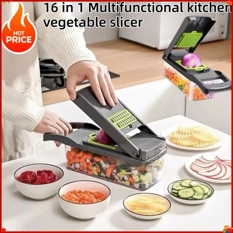 2026 Hot Selling Items 16 in 1 Handheld Slicers Dicers Graters, Multifunctional Vegetable Chopper Kitchen Food Tool With