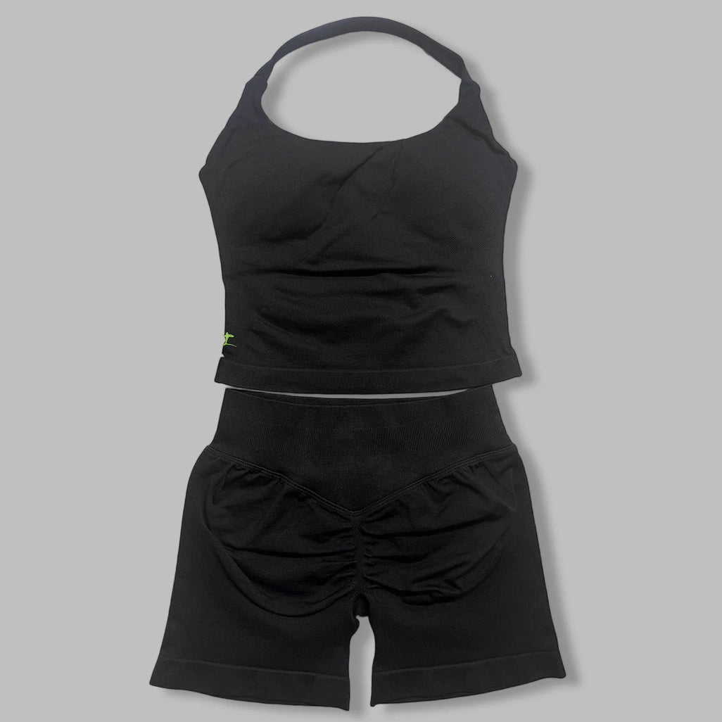 yoga outfits Women 2 pcs Sports DF Impact Set halterneck Backless Halter Top Seamless Scrunch Shorts Gym Workout Sports Suits