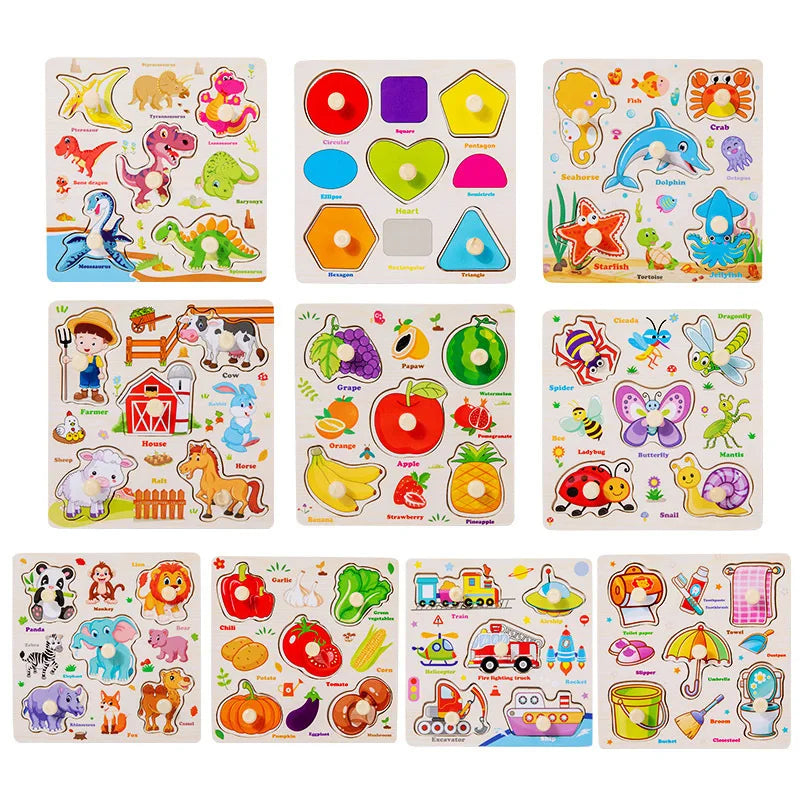 Montessori  Toys Wooden 3d Puzzle Cartoon Animal Intelligence Jigsaw Puzzle Early Learning Educational Toys for Children