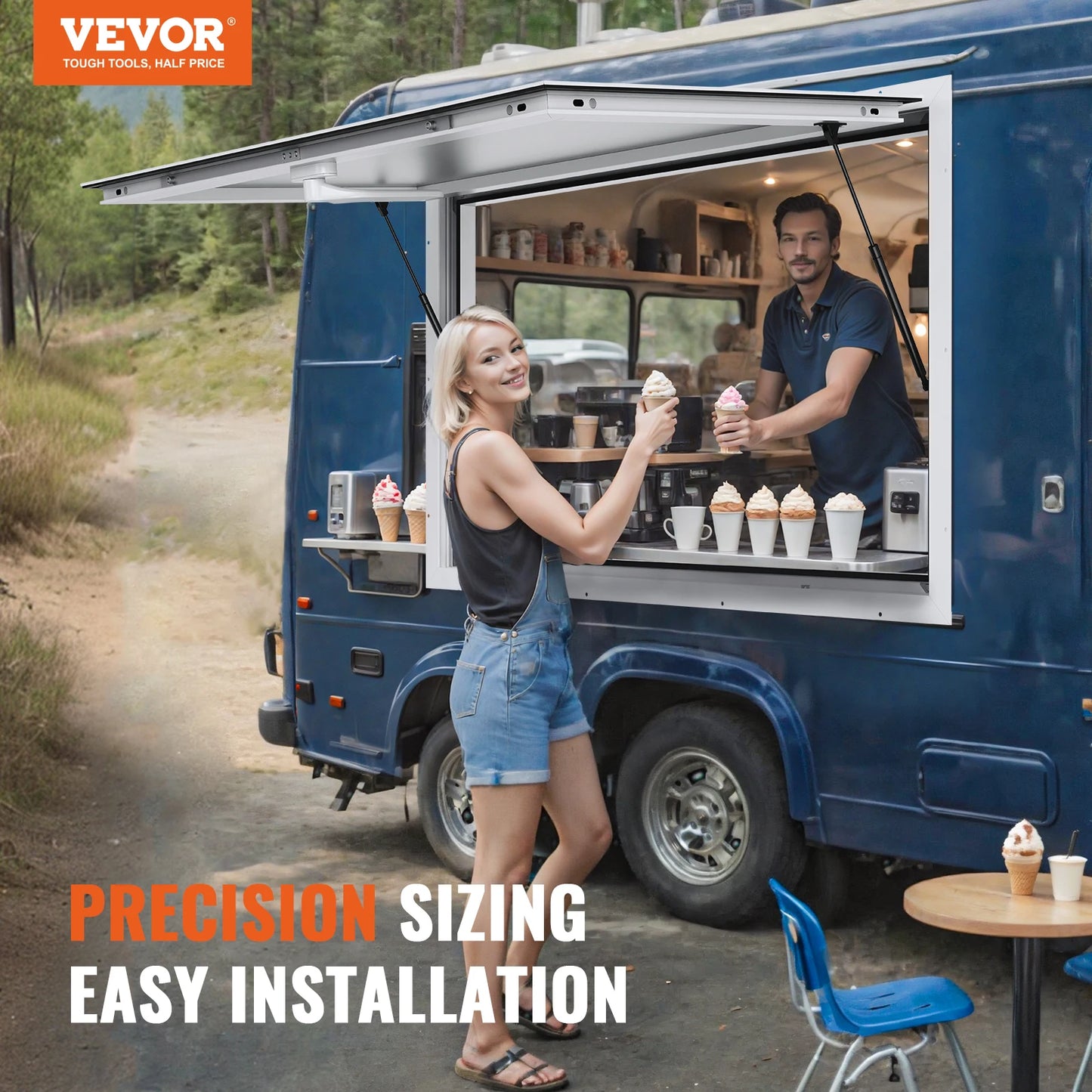 SucceBuy Concession Window Aluminum Alloy Awning Door & Drag Hook  Up to 85 Degrees Serving Window Door for Food Trucks