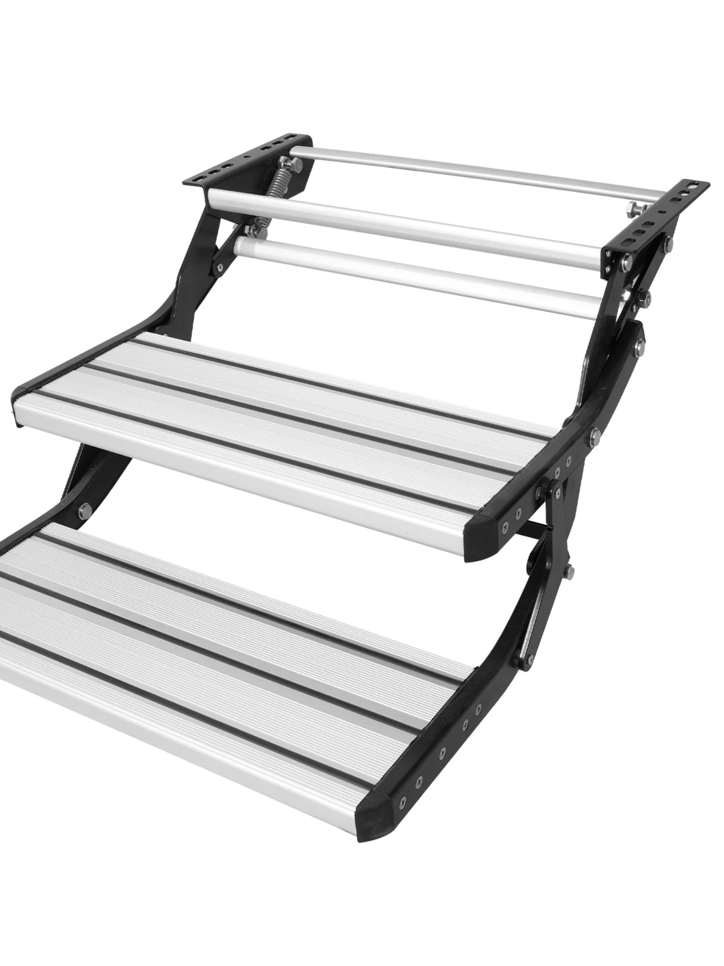 SucceBuy RV Steps 2-Step Manual Retractable RV Stairs Foldable 440LBS Load Capacity Aluminum Alloy Steps Thickened Steel Plate