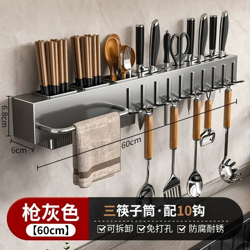 Thiened Kitchen Knife Ra Wall Mounted Chopstis Tube Storage Multi-Function Carbon Steel Kitchen Storage Organizer