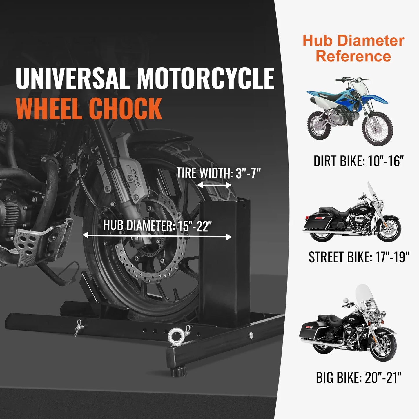 SucceBuy Motorcycle Wheel Chock Upright 1800lbs Heavy duty Steel Motorcycle Front Wheel Stand with Adjustable Hole For Motorbike