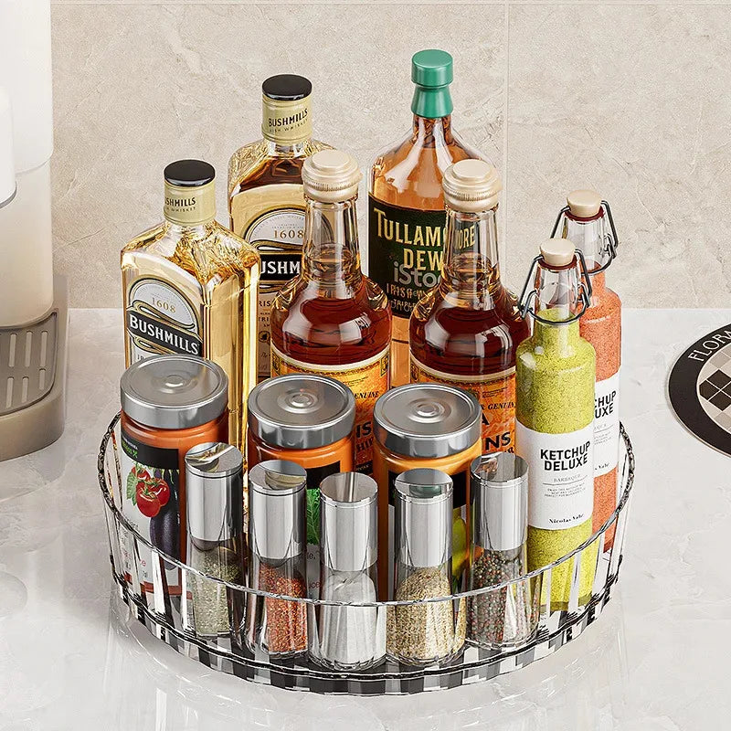 1pc Rotating Tray Spice Rack Pantry Cabinet Turntable With Base Storage Bin Kitchen Organizer For Seasoning Cosmetic Storage Box