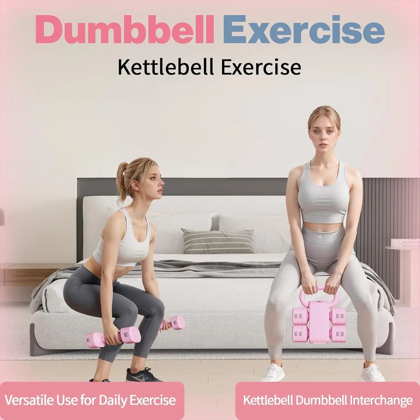 Adjustable Kettlebell and Dumbbell Set, 4-in-1 Convertible 5.5-12.1lbs Kettlebell & 2.2-5.5lbs Dumbbells for Women Home Gym